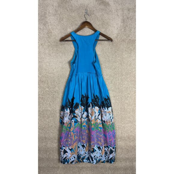 Anthropologie Moulinette Soeurs Dress 0 XS Blue Beaded Silk Floral‎ Maxi Artsy - Picture 10 of 11